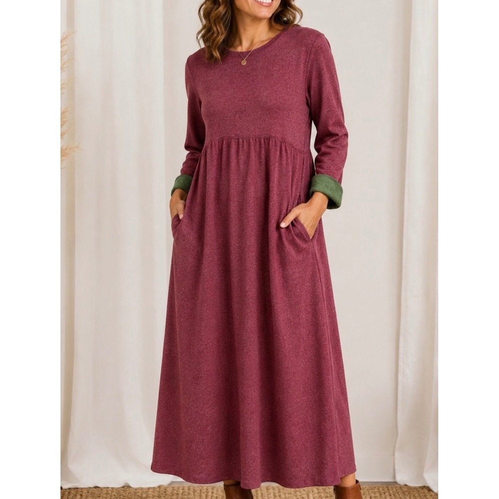 Vermont Country Store Comfort Knit Reversible Dress Burgundy Green Sz XS